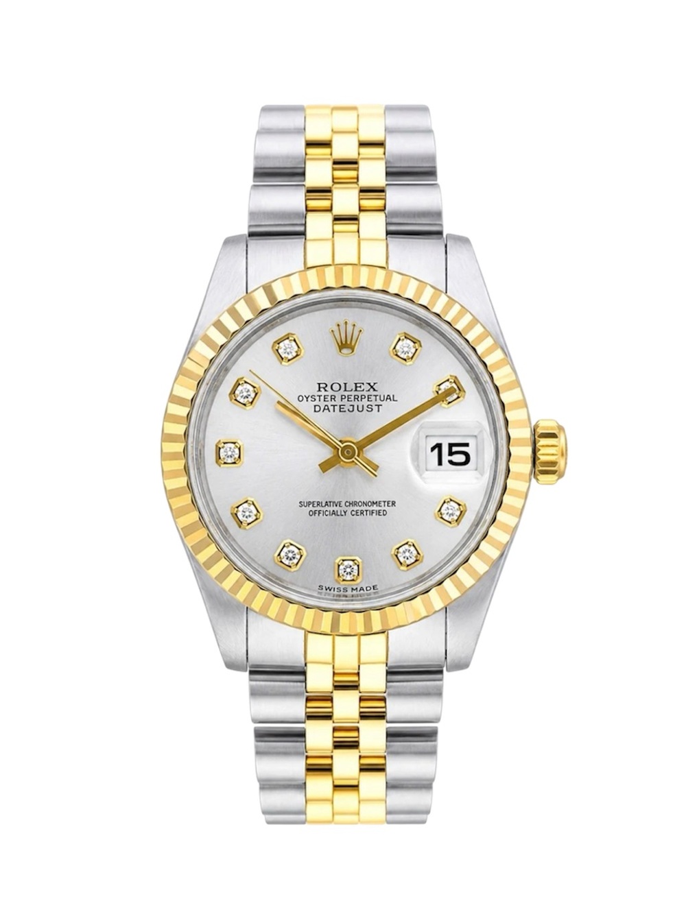 Rolex Datejust 69173 26MM Silver Diamond Dial With Two Tone Jubilee Bracelet